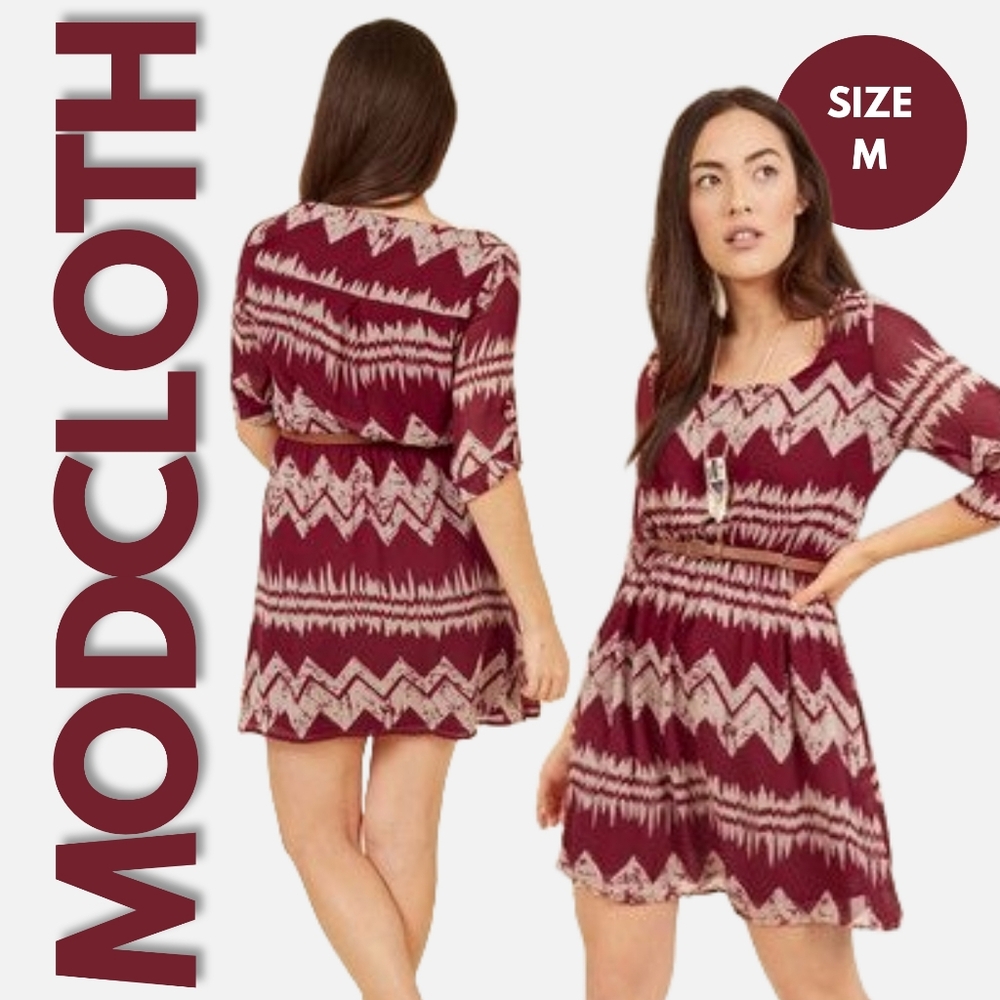 ModCloth x Peach Love California Burgundy Red Mountain Dwelling Dress Size M